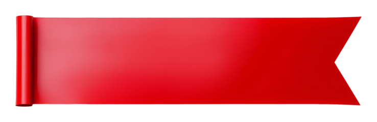 Red horizontal ribbon with pointed end, isolated on transparent background. Versatile banner and decoration concept