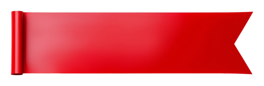 Red horizontal ribbon with pointed end, isolated on transparent background. Versatile banner and decoration concept
