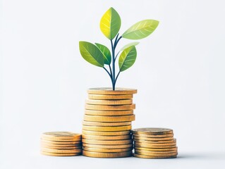 Growing Plant on Coin Stack Symbolizing Financial Growth
