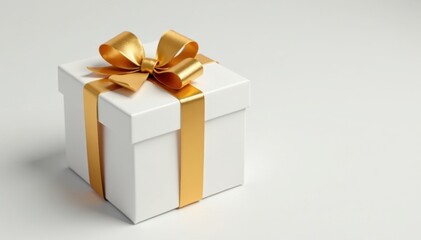 Luxury white gift box with golden bow, isolated , gift box, present, product photography