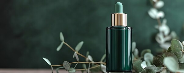 Monochrome green cosmetic bottles with a dispenser, representing natural organic skincare products