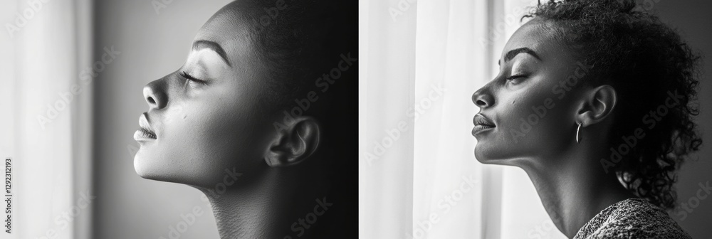 Leinwandbilder mood transformation from sadness to serenity captured in grayscale and light. generative ai