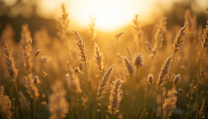 Fototapeta premium wheat field at sunset, generative ai