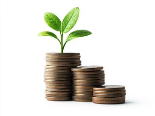Financial Growth Concept: A Plant Sprouting from a Stack of Coins
