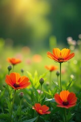 Obraz premium Vibrant wildflowers in lush meadow, sunlight dappled , meadow, day