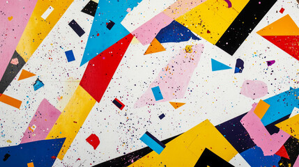 Vibrant geometric shapes and confetti pattern for creative design projects