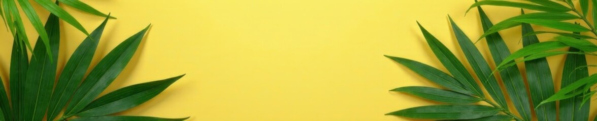 Yellow paper overlay, tropical palm leaves on gray , vacation, tropical design, aesthetic