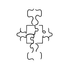 Abstract black outline puzzle of puzzle pieces isolated on white background.