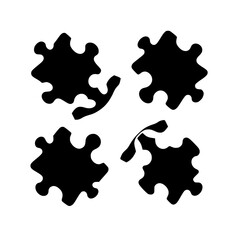 Scattered, fragmented jigsaw pieces against a clean white background, with a minimal, minimalist aesthetic, conveying an idea of unity.