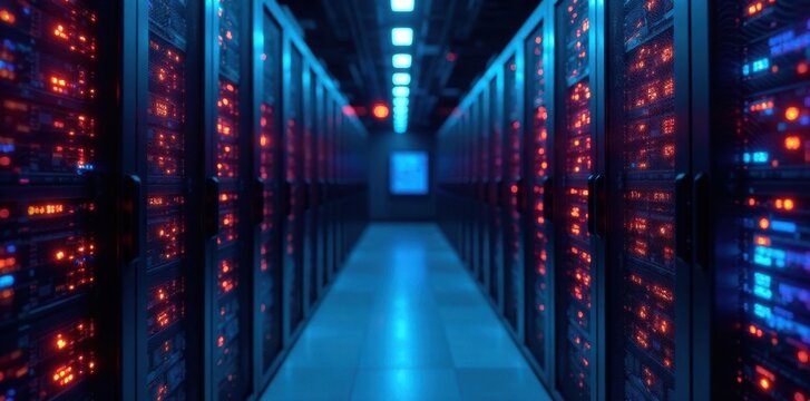 Modern data center server rack network cables, communication, high-speed