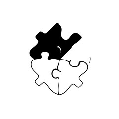 Black and white puzzle, one piece is fully shaded, three overlapping pieces in total.