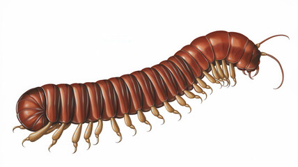 Brown Millipede with Segmented Body on Forest Floor, Close-Up Macro Photography