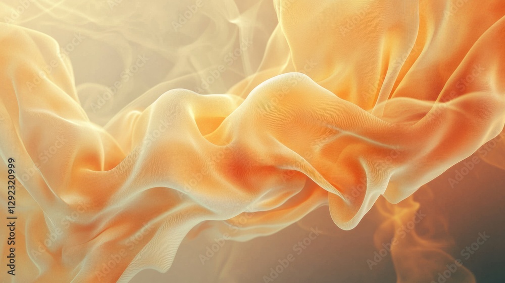 Aufkleber flowing orange fabric creates an ethereal effect in a soft, warm backdrop during a peaceful moment. 