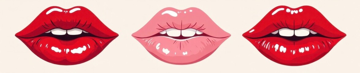 Bold red lip print, vector style illustration , print, lips, cosmetic
