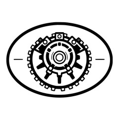 Black and White Graphic Oval Design of a Gear.