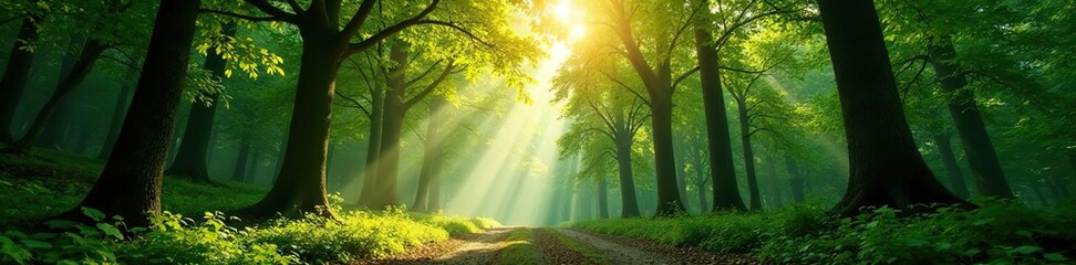 Obraz premium Forest canopy with sunlight filtering through, serenity, trees
