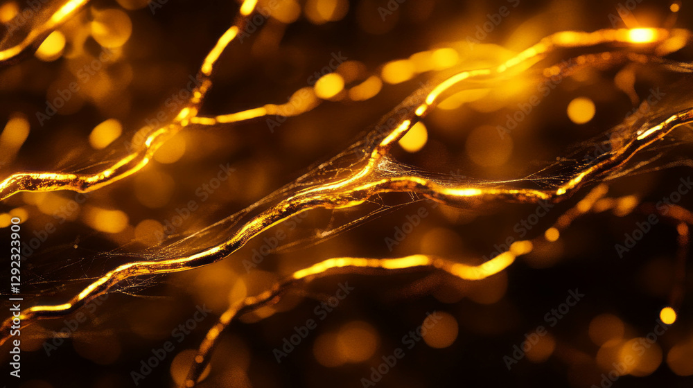 Poster golden spiderweb abstract background with glowing threads and bokeh light effects