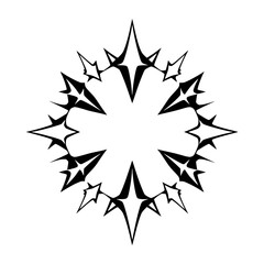 Geometric Black Starburst Ring: Circular Design with Spiked Elements on White Background