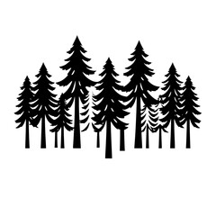 Obraz premium Silhouette of Pine Trees in Black and White Against White Background