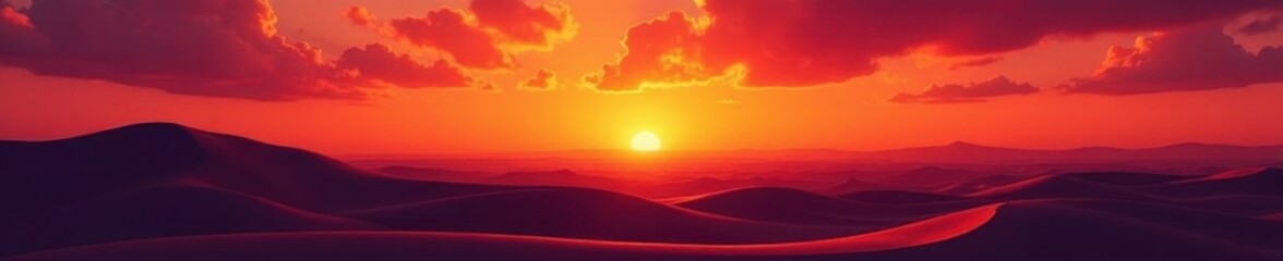 Silhouetted dunes against a blazing sunset sky , photography, sand