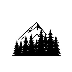 Fototapeta premium Silhouette of mountain and trees with a minimalist design.