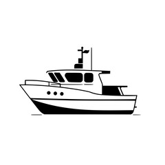 Obraz premium Vectorized Illustration of a Boat: Sleek design of a ship, in minimalist black and white, set against a white background, modern.