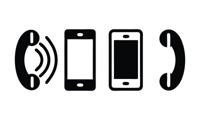 "Set of Black Phone Icons – Minimalist Telephone and Smartphone Silhouettes for Communication and Mobile Technology"