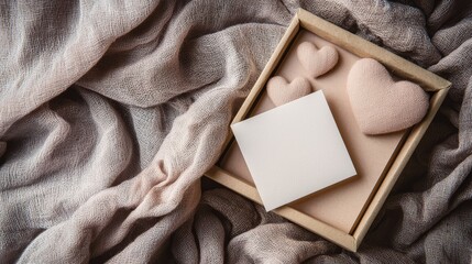 Fototapeta premium Valentines Day eco-friendly gift box with reusable materials, wrapped in sustainable fabric, includes blank gift card, zero-waste aesthetic