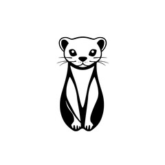 Minimalist black and white illustration of a sitting ferret. The image portrays a stylized, standing upright ferret, with clear lines and a clean aesthetic.