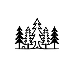 Fototapeta premium Monochrome minimalist depiction of a forest with multiple pine trees.