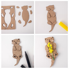 Detailed instructions for making a cardboard otter, with each step shown clearly, ideal for...