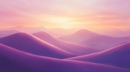 Serene Landscape of Gentle Purple Hills Under Soft Sunrise Light