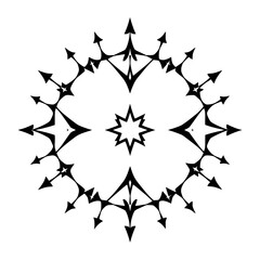 Geometric Mandala-like pattern, black and white star-shaped design on a white background.