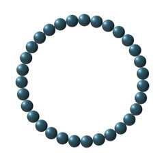 3D Spherical Beaded Circular Frame with Shiny Blue Pearls Isolated on White Background. Illustration