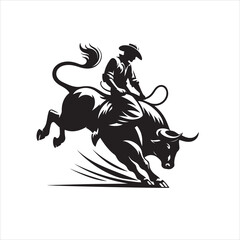A cowboy with bull rodeo vector silhouette