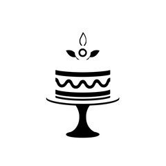Black-and-White Minimalist Cake with Candle, Isolated on White, Artistic Presentation.