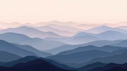 Fototapeta premium Serene Layers of Blue and Purple Mountains Under a Soft Sunrise Sky