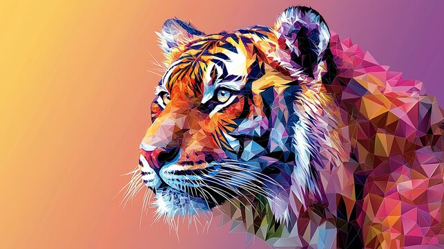 Colorful polygonal tiger portrait.