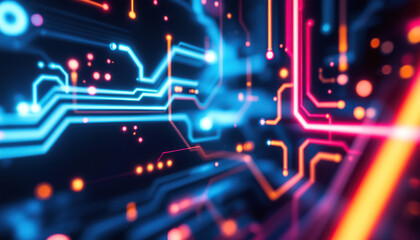 Obraz premium Abstract Digital Circuit Board Background with Glowing Lines