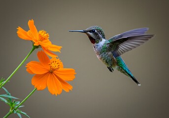 Fototapeta premium High-speed capture of a hummingbird hovering near a vibrant flower