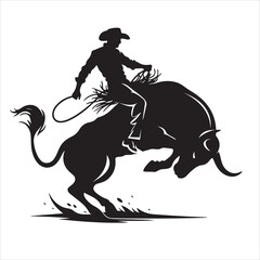 A cowboy with bull rodeo vector silhouette