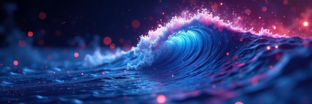 Ethereal digital wave surging through complex data , violet, abstract art, network