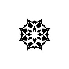 Black and White Floral Mandala: A symmetrical design with sharp spikes radiating outwards from the center.