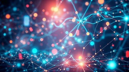  digitally rendered background, surreal and dreamlike, with abstract patterns and vibrant lighting, illustrating concepts of artificial intelligence, neural networks, and data encryption, in a fantast