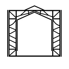Architectural illustration of a frame or gateway in a clean, minimalist style, geometric black outlines on white background.