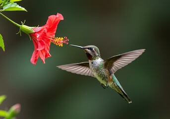 Fototapeta premium High-speed capture of a hummingbird hovering near a vibrant flower