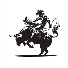 A cowboy with bull rodeo vector silhouette