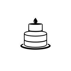 Two-Tiered Cake: Minimalist Black & White Icon, with a Candle on Top, Simple Style, Celebrating Birthday