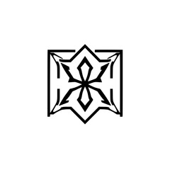 Black and White Vector Logo: A simple, yet intricate design of a square-shaped symmetrical geometric artwork with a minimalist style.