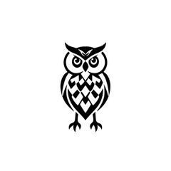 Fototapeta premium Geometric minimalist Owl. Black and white illustration of an owl, vector art style on white background.